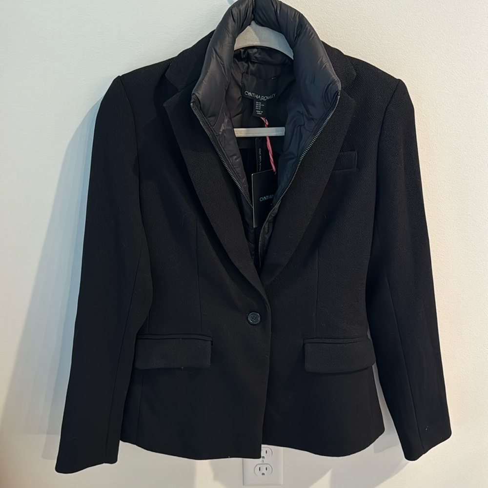 New Cynthia Rowley Career Black Blazer Jacket w/ detachable padded  dickie XS